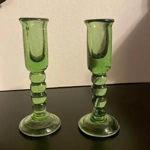 Emerald Green Glass Candlesticks